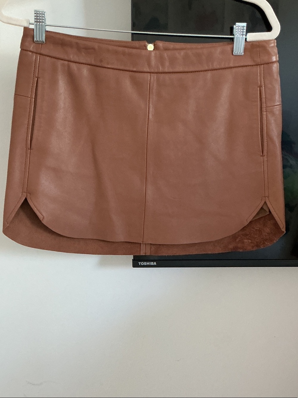 Mason Cognac Leather Mini Skirt
